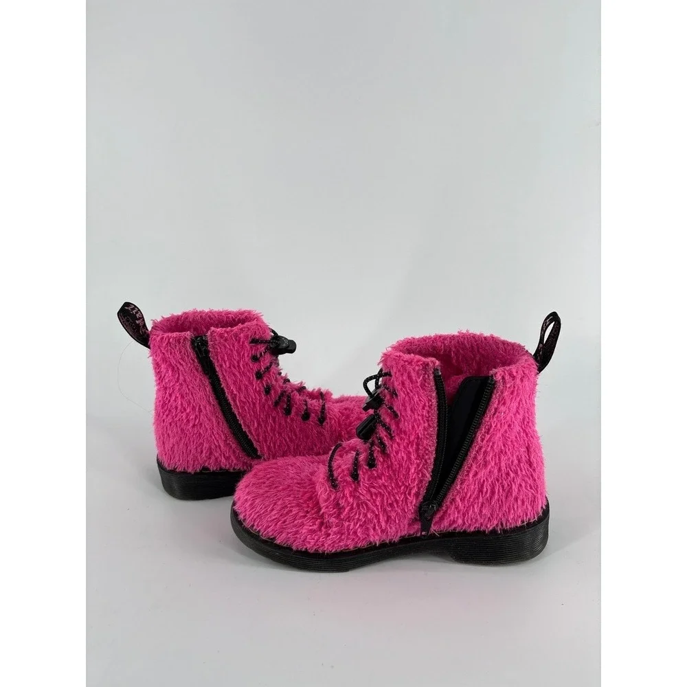 Dr Martens Boots Youth 13 Pascal Pink Tinsel Fur Lace Up Boots